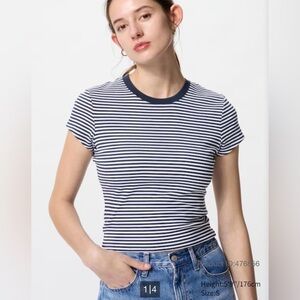 New Uniqlo Women's Mini T-Shirt Striped short sleeves green size L 96% cotton